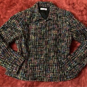 Coldwater Creek Black Multicolor Tweed Zip Up Blazer Jacket Sz 12
